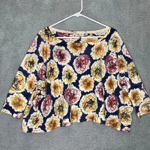 Anthropologie Knitted & Knotted womens L floral crop boxy wool blend sweater top